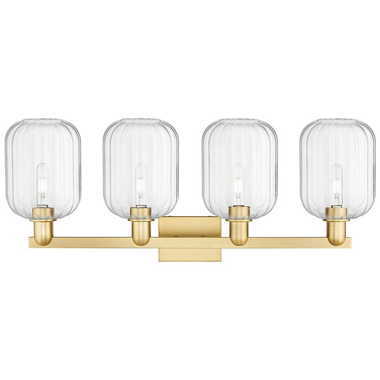 Image 2 Preston 36"W 4 Light Satin Gold Bath Vanity Light With Clear Jar Shade more views