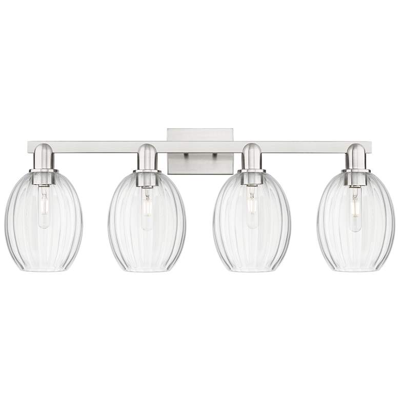 Image 1 Preston 36"W 4 Light Satin Nickel Bath Light w/ Bell Clear Shade