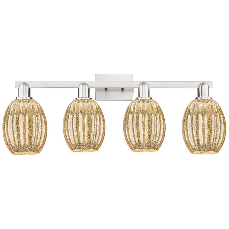 Image 1 Preston 36"W 4 Light Satin Nickel Bath Light w/ Bell Mercury Shade