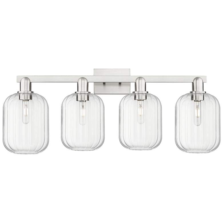 Image 1 Preston 36"W 4 Light Satin Nickel Bath Light w/ Clear Jar Shade