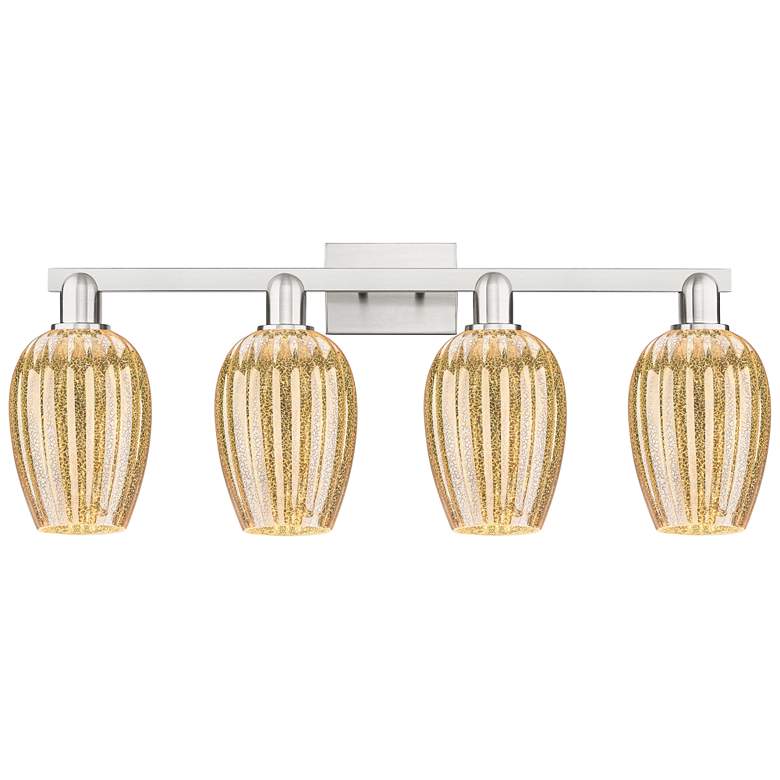Image 1 Preston 36"W 4 Light Satin Nickel Bath Light w/ Mercury Flute Shade