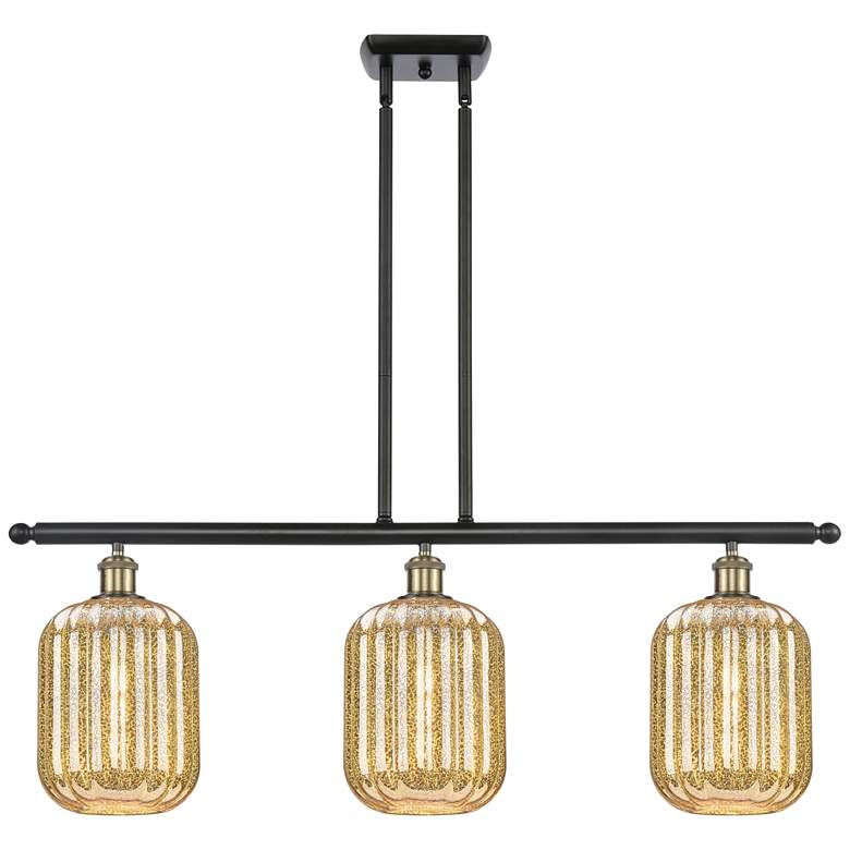 Image 1 Preston 36" Wide 3-Light Black Antique Brass Island Light w/ Mercury Shade