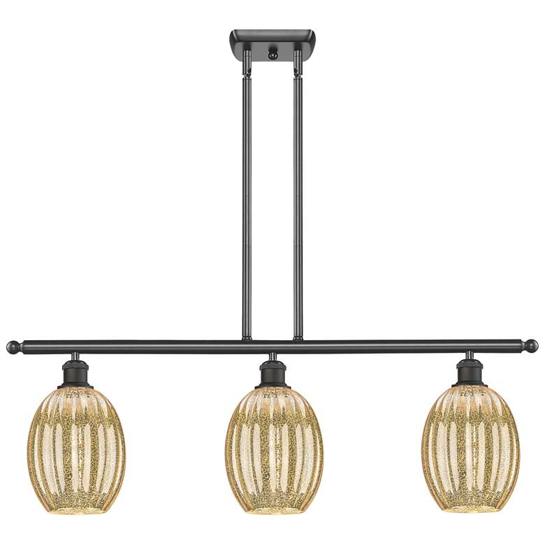Image 1 Preston 36" Wide 3-Light Bronze Island Light with Mercury Bulb Shade
