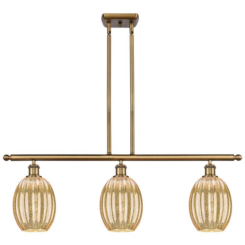 Image 1 Preston 36" Wide 3-Light Brushed Brass Island Light with Bulb Mercury Shade