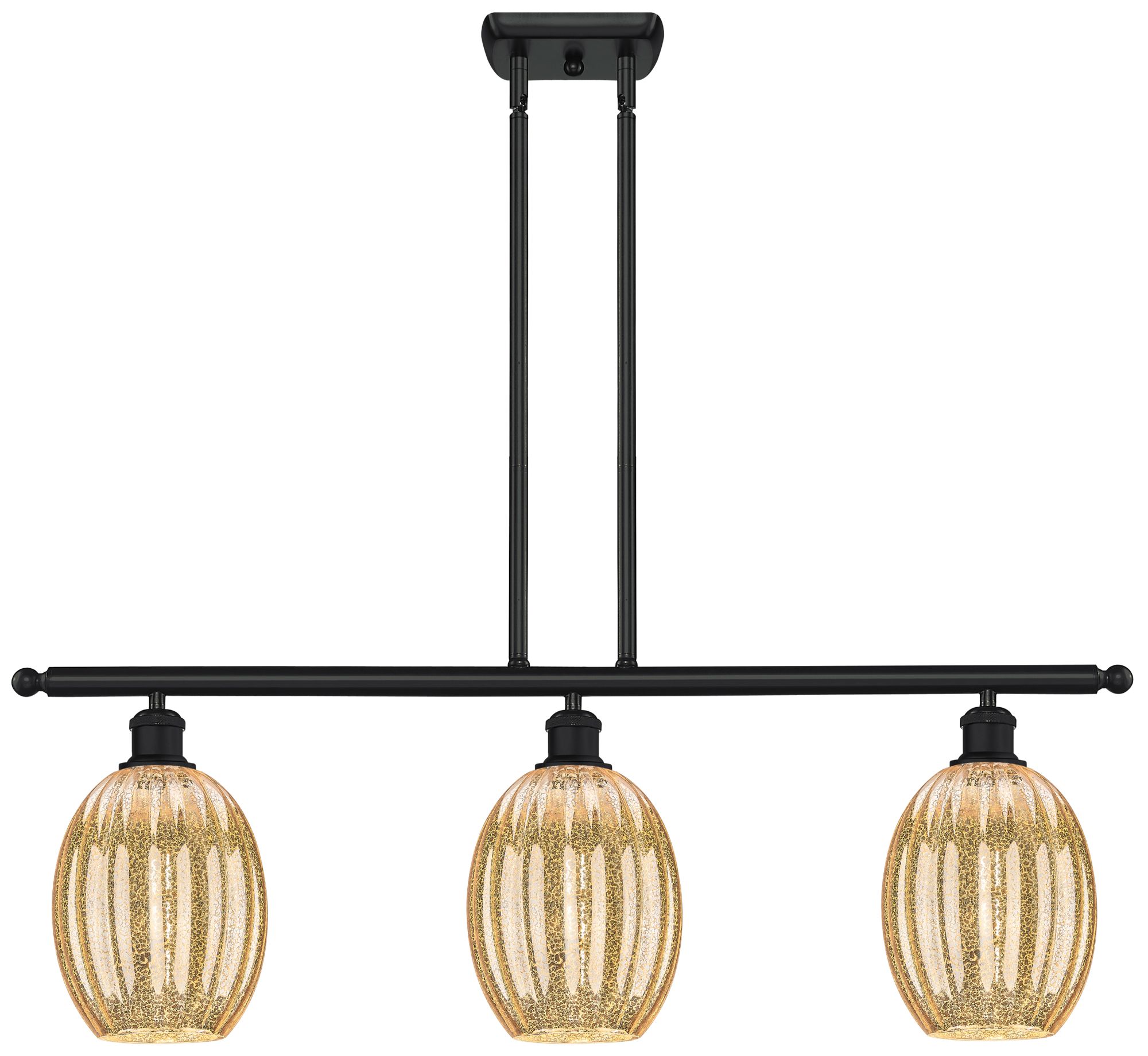 Preston 36" Wide 3-Light Matte Black Island Light with Mercury Bulb Shade