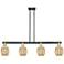 Preston 48"W 4 Light Black Brass Stem Island Light w/ Bell Mecury Shade