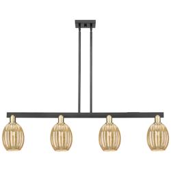 Preston 48"W 4 Light Black Brass Stem Island Light w/ Bell Mecury Shade