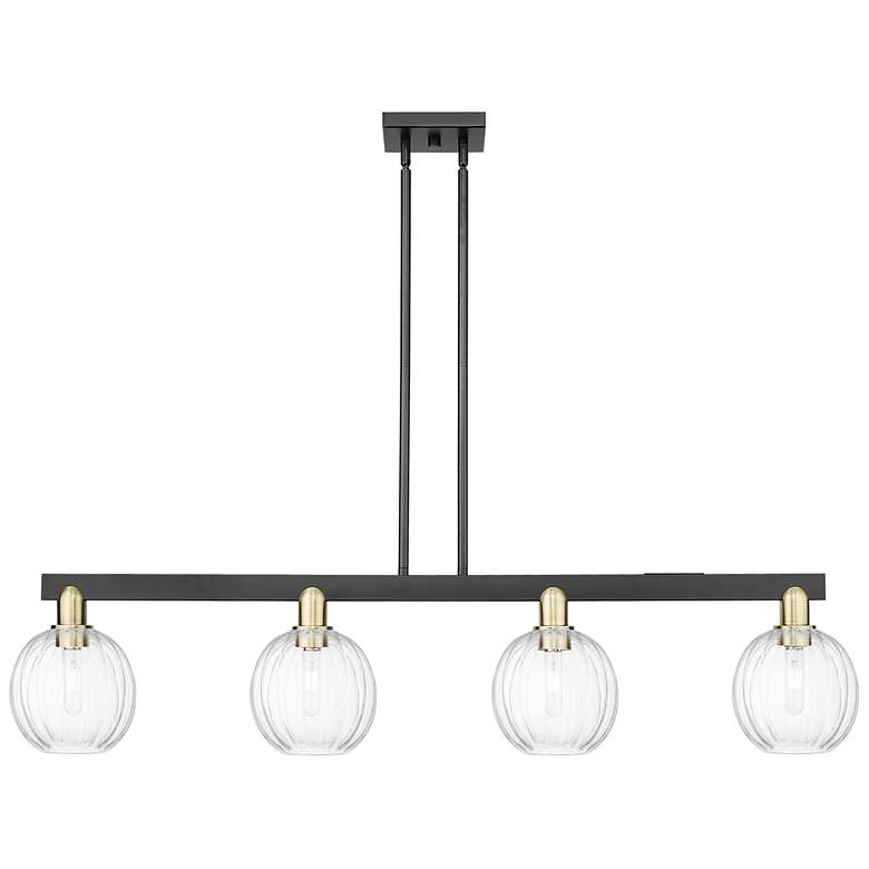 Image 1 Preston 48"W 4 Light Black Brass Stem Island Light w/ Clear Globe Shade