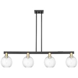 Preston 48"W 4 Light Black Brass Stem Island Light w/ Clear Globe Shade