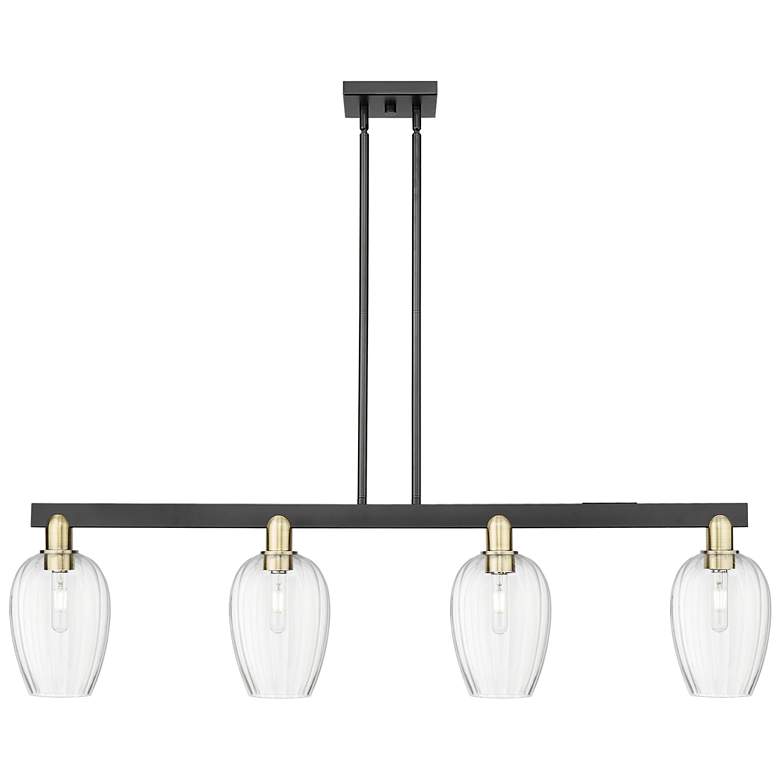 Image 1 Preston 48"W 4 Light Black Brass Stem Island Light w/ Flute Clear Shade