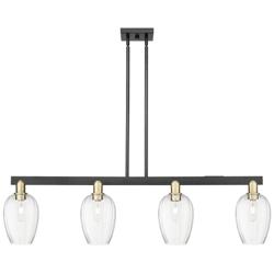 Preston 48"W 4 Light Black Brass Stem Island Light w/ Flute Clear Shade