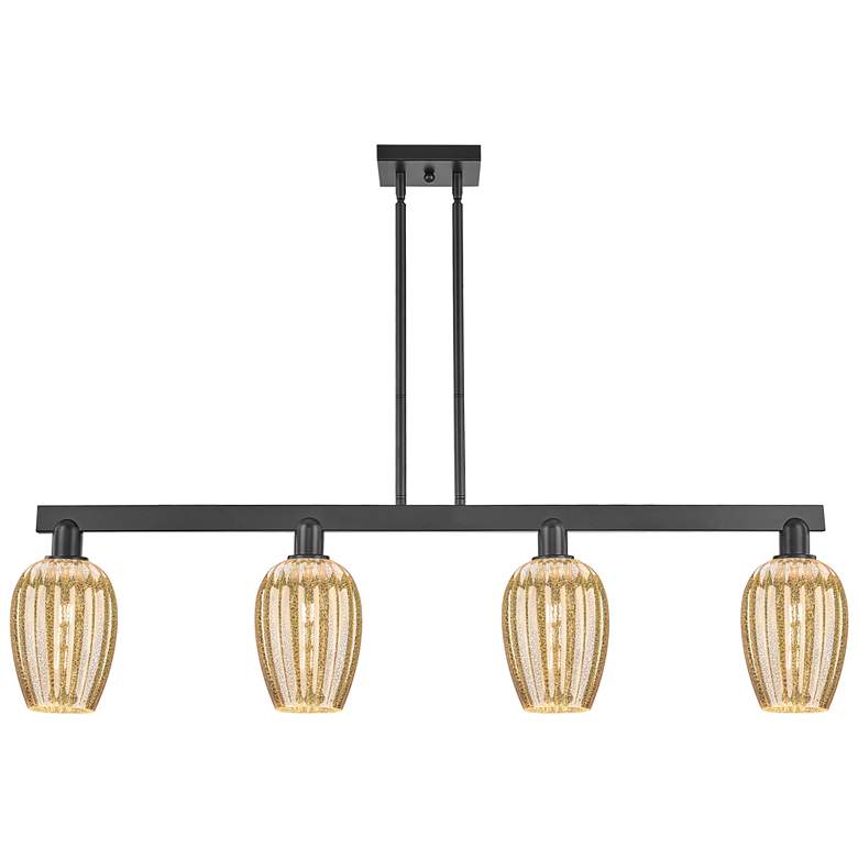 Image 1 Preston 48"W 4 Light Black Stem Island Light w/ Flute Mercury Shade