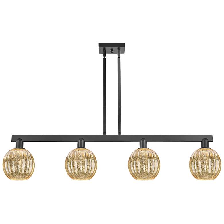 Image 1 Preston 48"W 4 Light Black Stem Island Light w/ Mercury Globe Shade