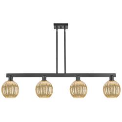 Preston 48"W 4 Light Black Stem Island Light w/ Mercury Globe Shade