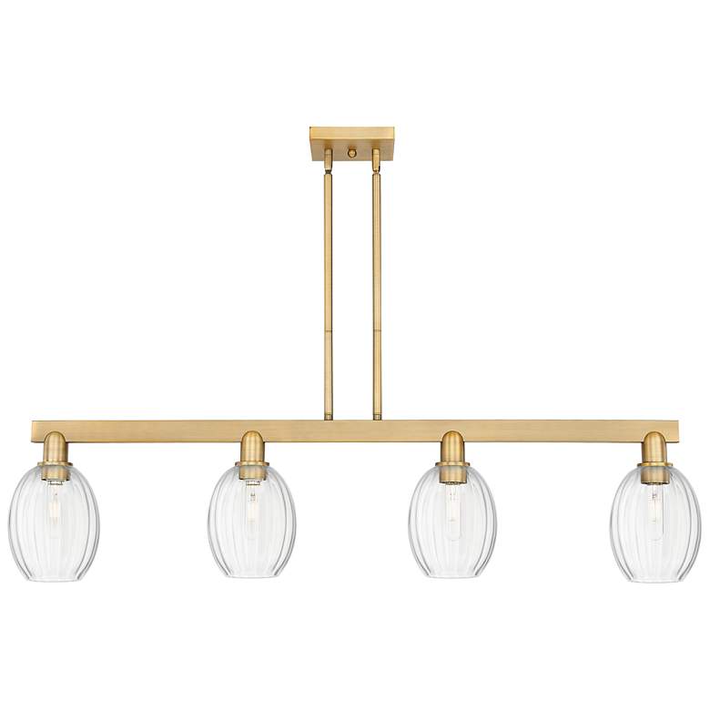 Image 1 Preston 48"W 4 Light Brass Stem Island Light w/ Bell Clear Shade