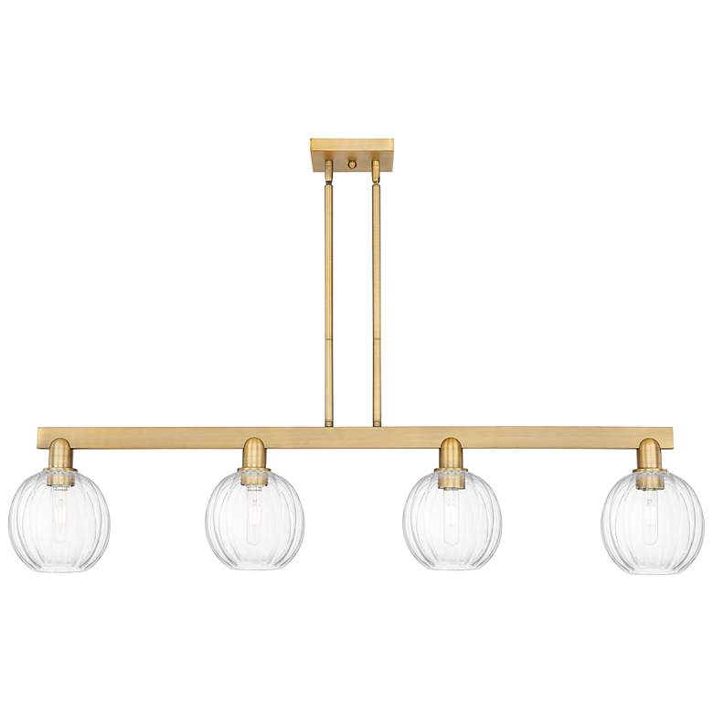 Image 1 Preston 48"W 4 Light Brass Stem Island Light w/ Clear Globe Shade