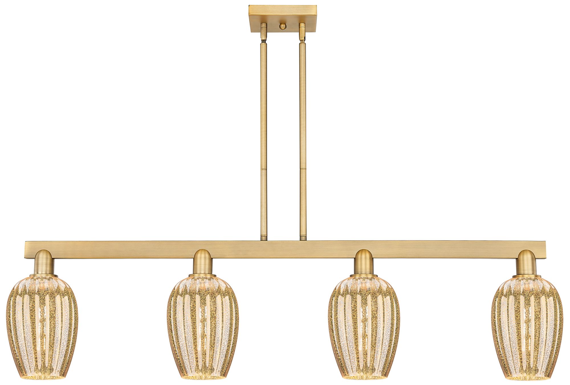 Preston 48"W 4 Light Brass Stem Island Light w/ Flute Mercury Shade