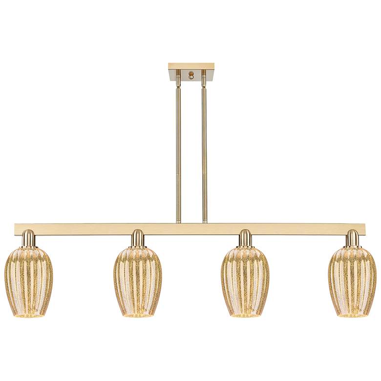 Image 1 Preston 48"W 4 Light Champagne Stem Island Light w/ Flute Mercury Shade