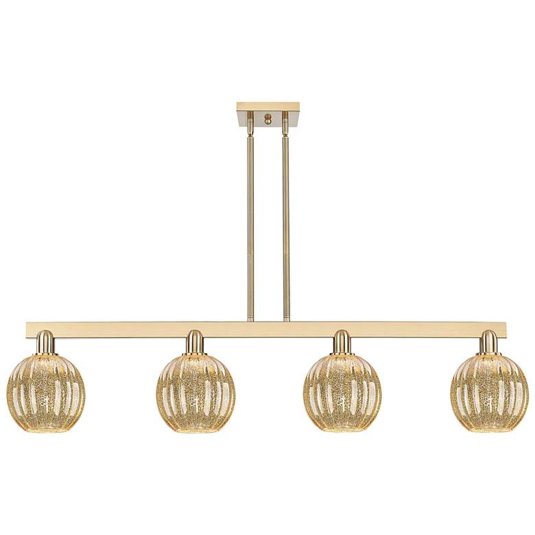 Image 1 Preston 48"W 4 Light Champagne Stem Island Light w/ Mercury Globe Shade