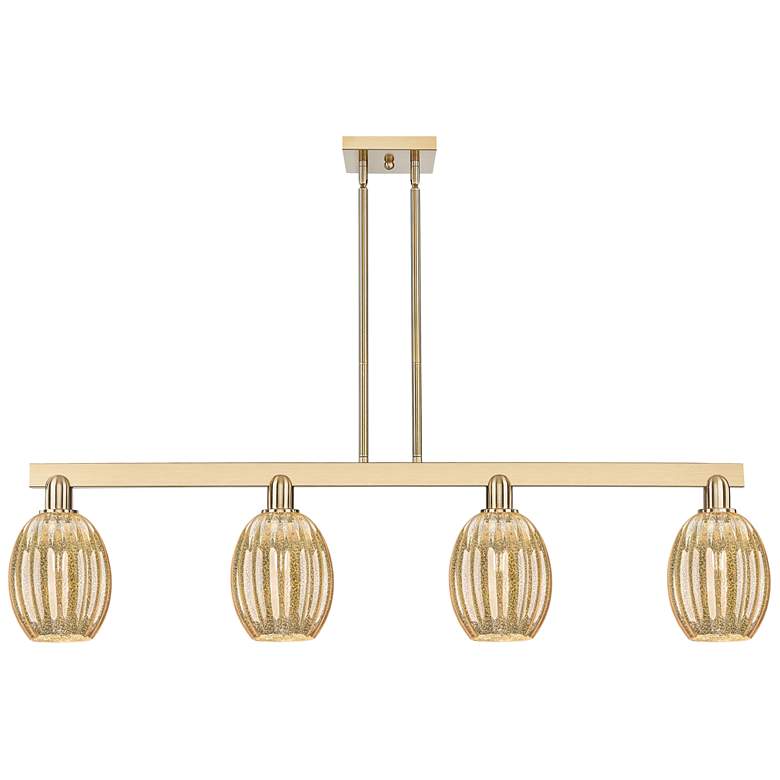 Image 1 Preston 48"W 4 Light Champagne Stem Island Light With Bell Mecury Shade