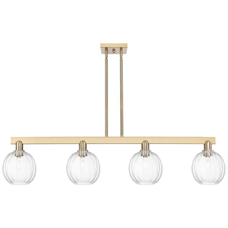 Image 1 Preston 48"W 4 Light Champagne Stem Island Light With Clear Globe Shade