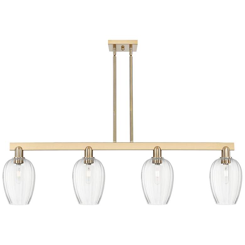 Image 1 Preston 48"W 4 Light Champagne Stem Island Light With Flute Clear Shade