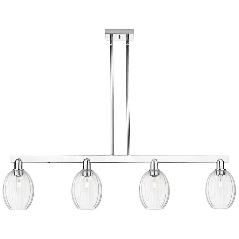 Image 1 Preston 48"W 4 Light Chrome Stem Island Light With Bell Clear Shade