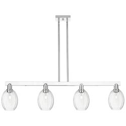 Preston 48"W 4 Light Chrome Stem Island Light With Bell Clear Shade