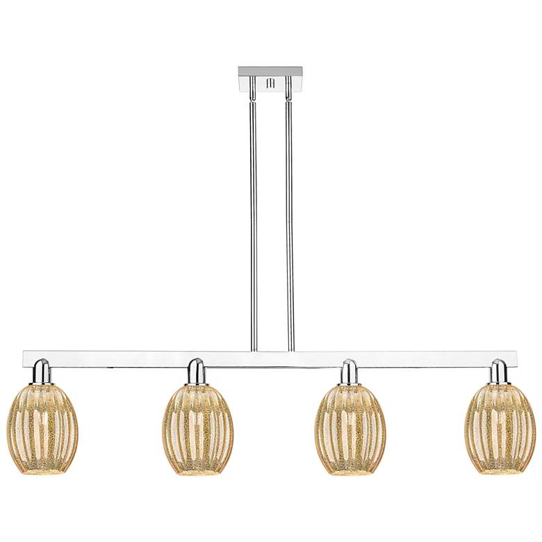 Image 1 Preston 48"W 4 Light Chrome Stem Island Light With Bell Mecury Shade