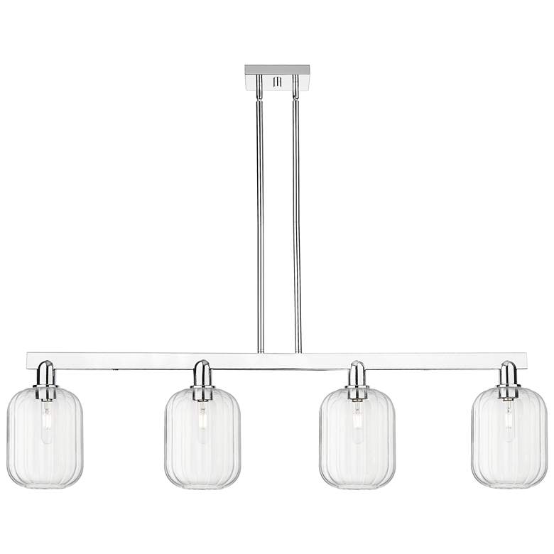 Image 1 Preston 48"W 4 Light Chrome Stem Island Light With Clear Jar Shade