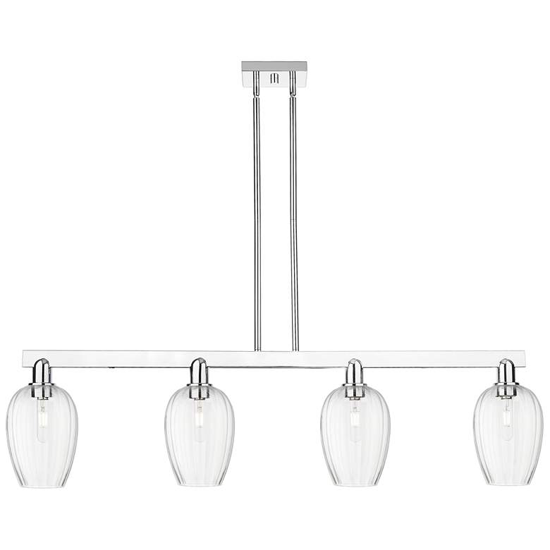 Image 1 Preston 48"W 4 Light Chrome Stem Island Light With Flute Clear Shade