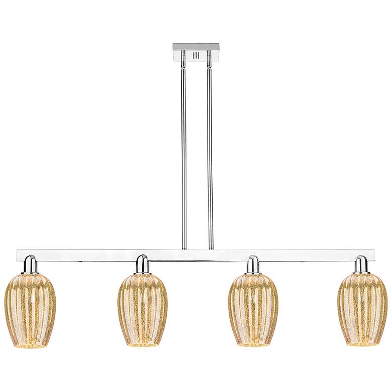 Image 1 Preston 48"W 4 Light Chrome Stem Island Light With Flute Mercury Shade