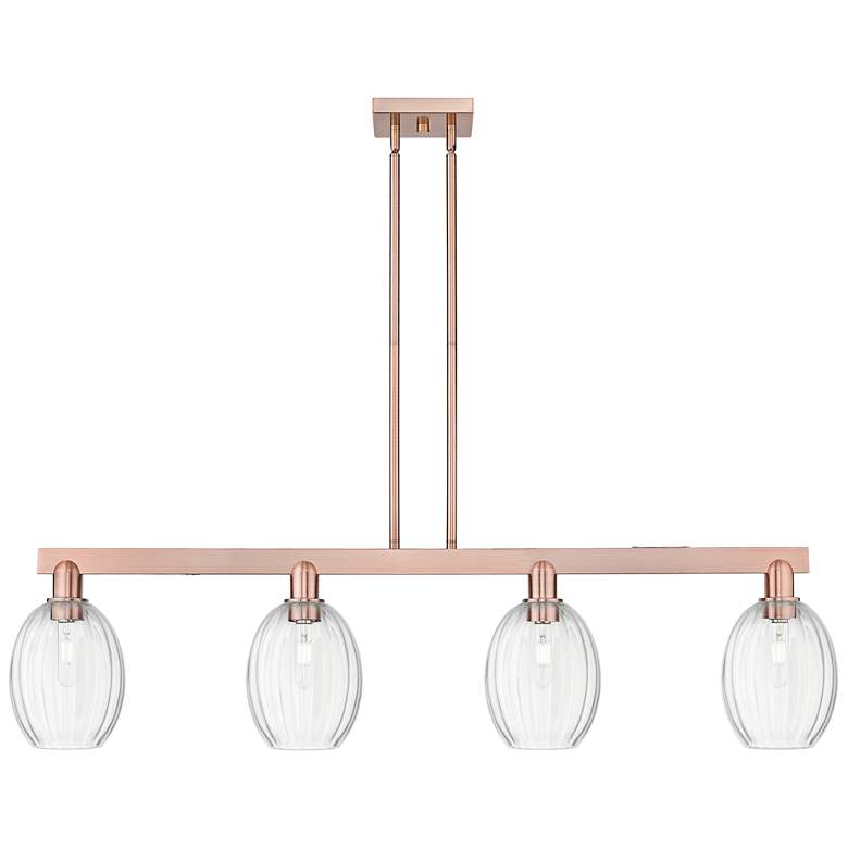 Image 1 Preston 48"W 4 Light Copper Stem Island Light w/ Bell Clear Shade
