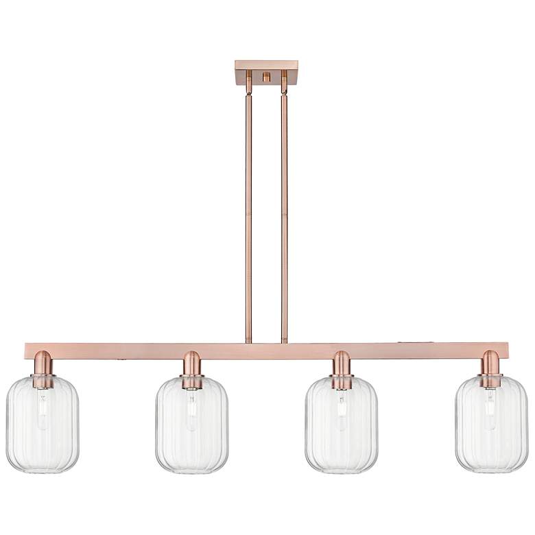 Image 1 Preston 48"W 4 Light Copper Stem Island Light With Clear Jar Shade