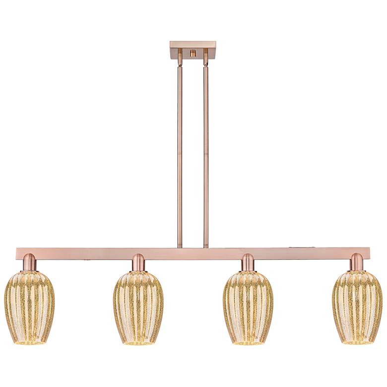 Image 1 Preston 48"W 4 Light Copper Stem Island Light With Flute Mercury Shade