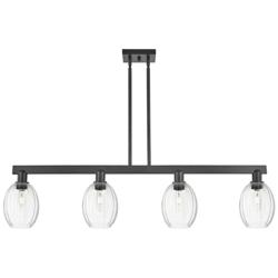 Preston 48"W 4 Light Matte Black Stem Island Light w/ Bell Clear Shade