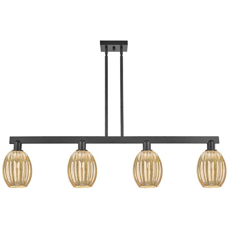 Image 1 Preston 48"W 4 Light Matte Black Stem Island Light w/ Bell Mecury Shade