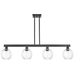 Preston 48"W 4 Light Matte Black Stem Island Light w/ Clear Globe Shade
