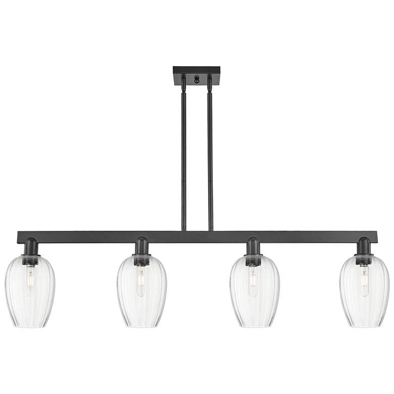 Image 1 Preston 48"W 4 Light Matte Black Stem Island Light w/ Flute Clear Shade