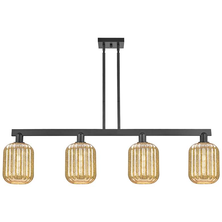 Image 1 Preston 48"W 4 Light Matte Black Stem Island Light w/ Mercury Jar Shade