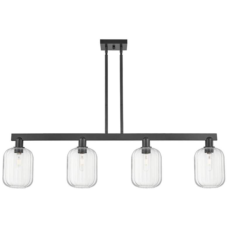 Image 1 Preston 48"W 4 Light Matte Black Stem Island Light With Clear Jar Shade