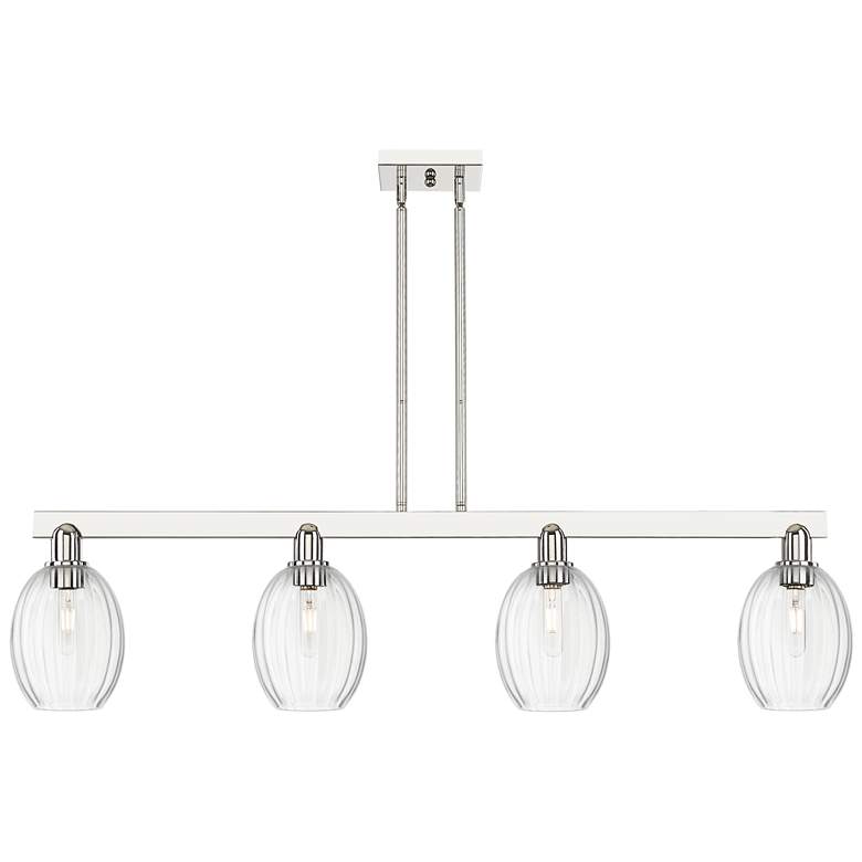 Image 1 Preston 48"W 4 Light Nickel Stem Island Light w/ Bell Clear Shade
