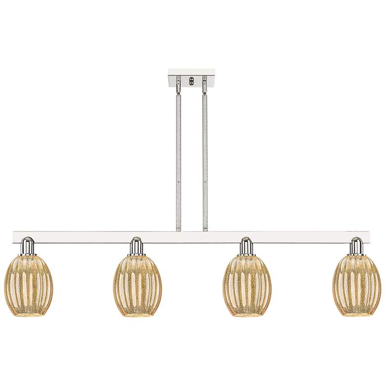 Image 1 Preston 48"W 4 Light Nickel Stem Island Light w/ Bell Mecury Shade