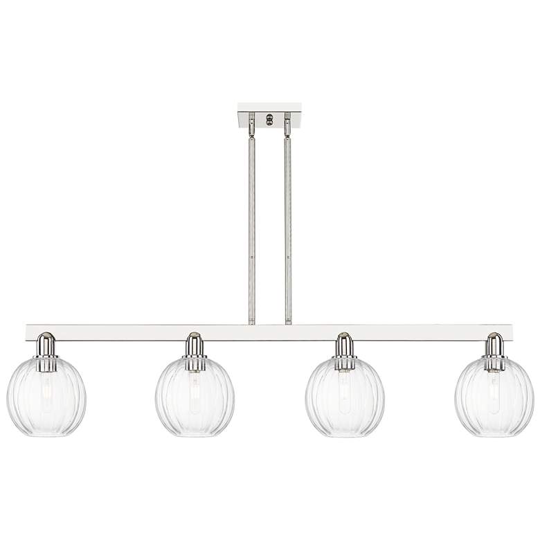 Image 1 Preston 48"W 4 Light Nickel Stem Island Light w/ Clear Globe Shade