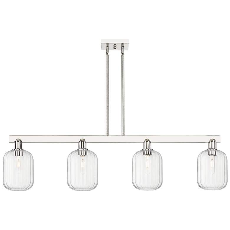 Image 1 Preston 48"W 4 Light Nickel Stem Island Light w/ Clear Jar Shade