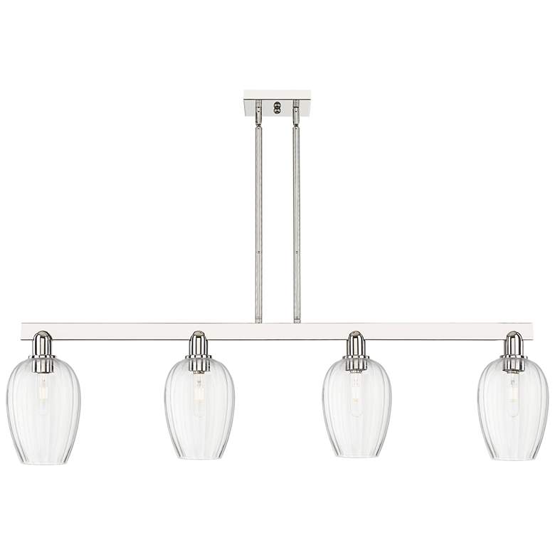 Image 1 Preston 48"W 4 Light Nickel Stem Island Light w/ Flute Clear Shade