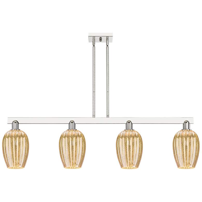 Image 1 Preston 48"W 4 Light Nickel Stem Island Light w/ Flute Mercury Shade