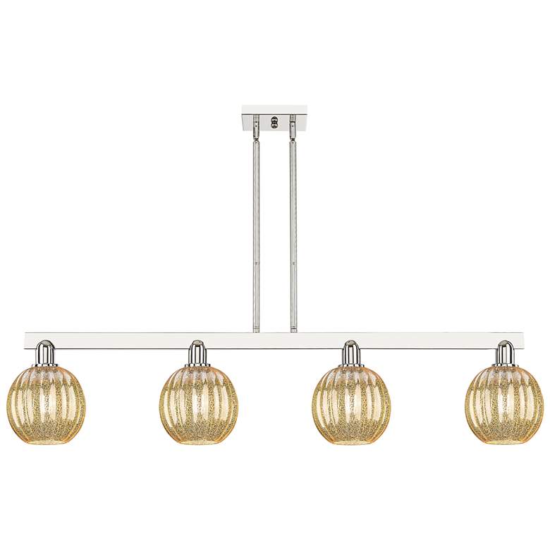 Image 1 Preston 48"W 4 Light Nickel Stem Island Light w/ Mercury Globe Shade