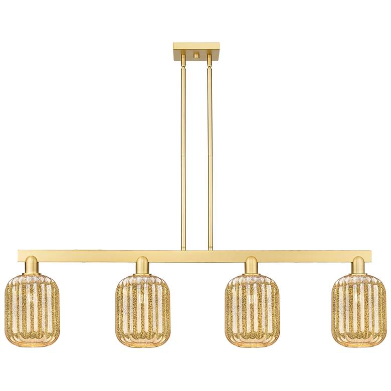 Image 1 Preston 48"W 4 Light Satin Gold Stem Island Light w/ Jar Mercury Shade