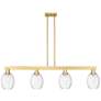 Preston 48"W 4 Light Satin Gold Stem Island Light With Bell Clear Shade
